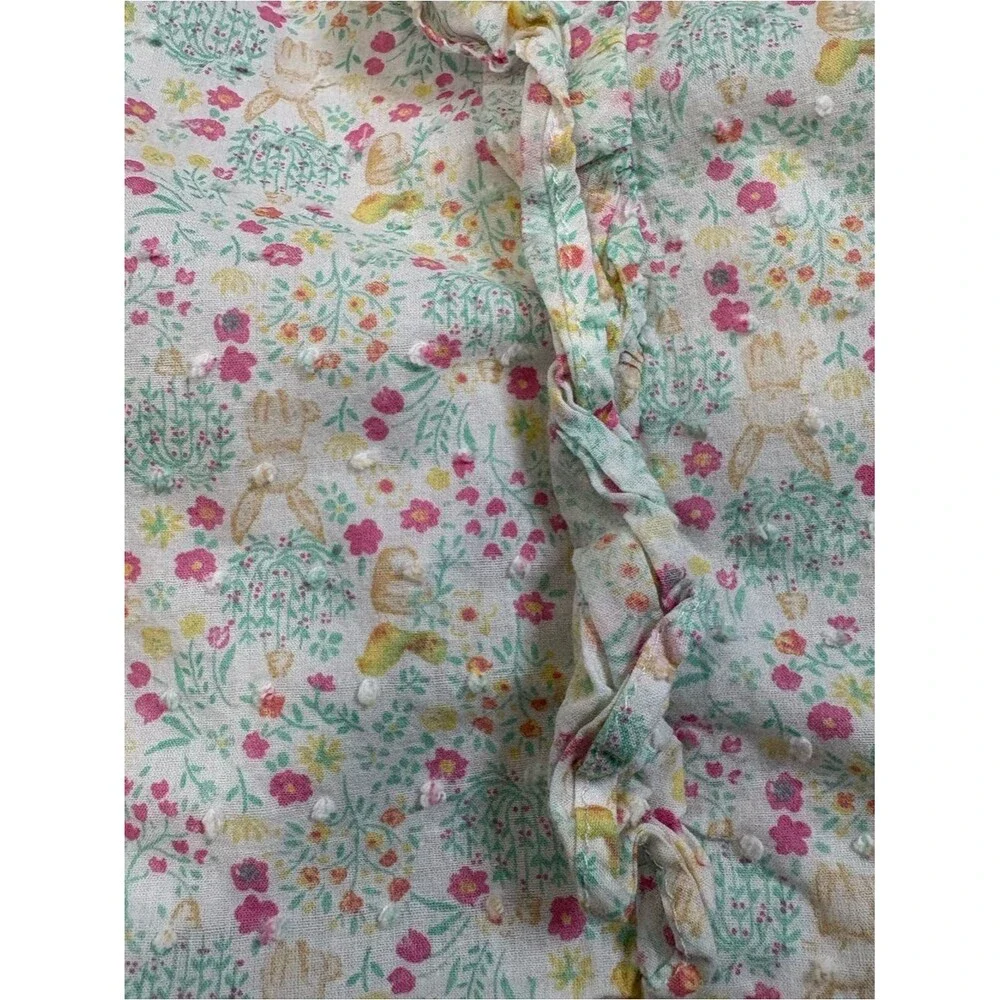 Shabby Chic Floral Bunny Pinafore Ruffle Dress Girls Size 6 Swiss Dot Sundress
